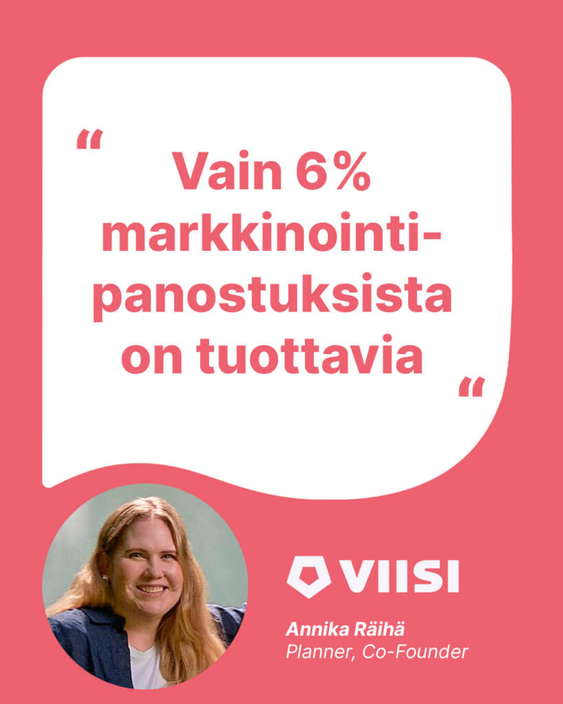 Annika Räihä Viisi Agency kommentoi, että vain 6% markkinointipanostuksista on tuottavia.